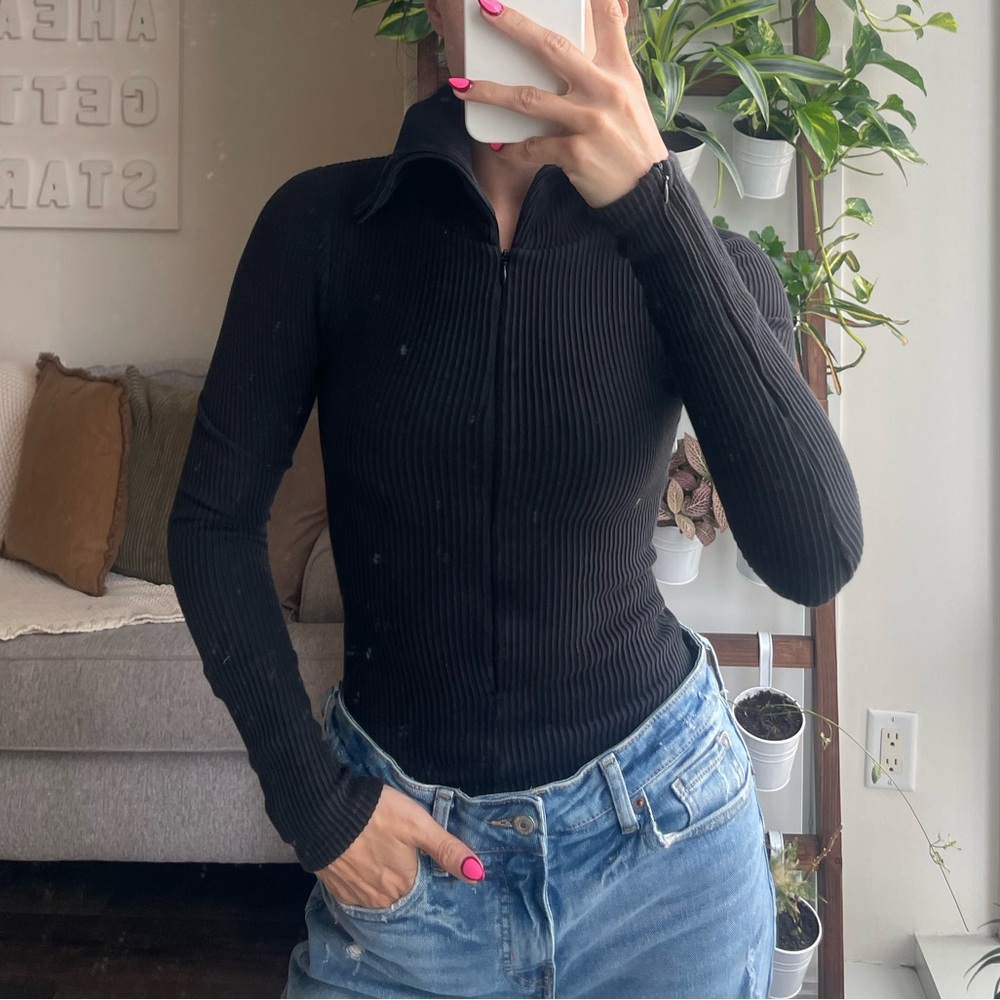 Black Ribbed Knit Top